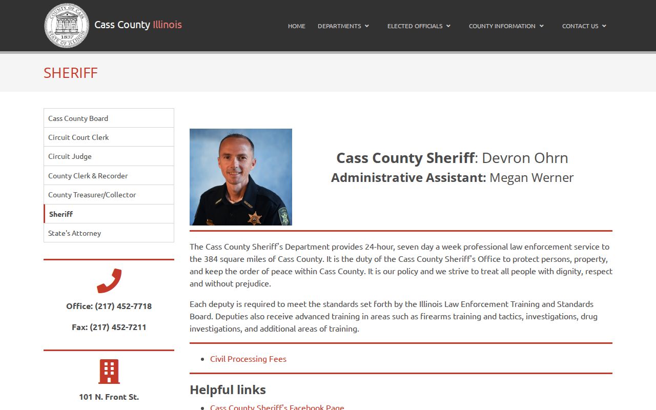 Cass County Sheriff's Office official contact page